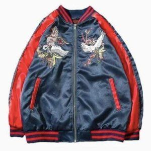 NWOT - Kyogen Society Streetwear Sukajan Bomber Jacket in Navy/Red (UNISEX S)
